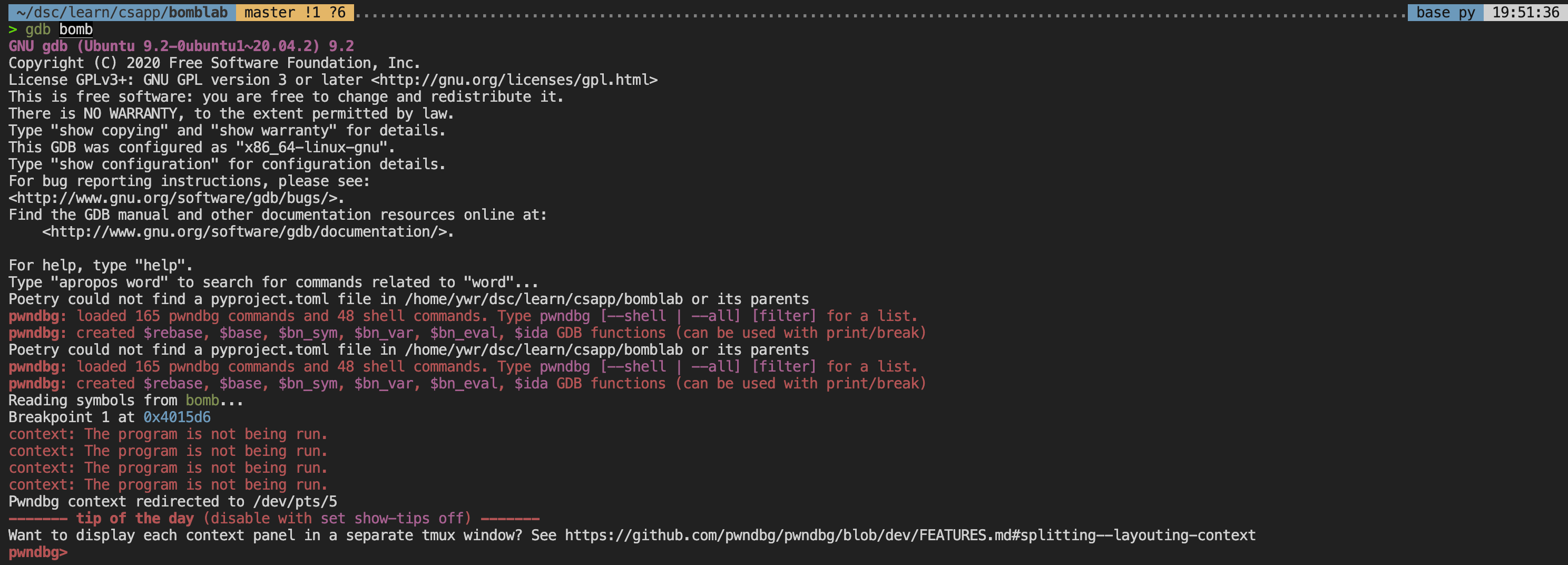 pwndbg 进入后页面